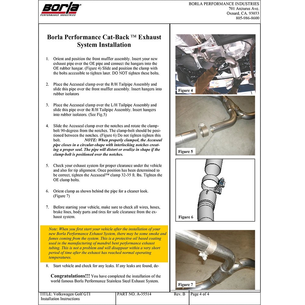 Borla 10-14 VW GTI Base 2.0L 4cyl Catback Exhaust