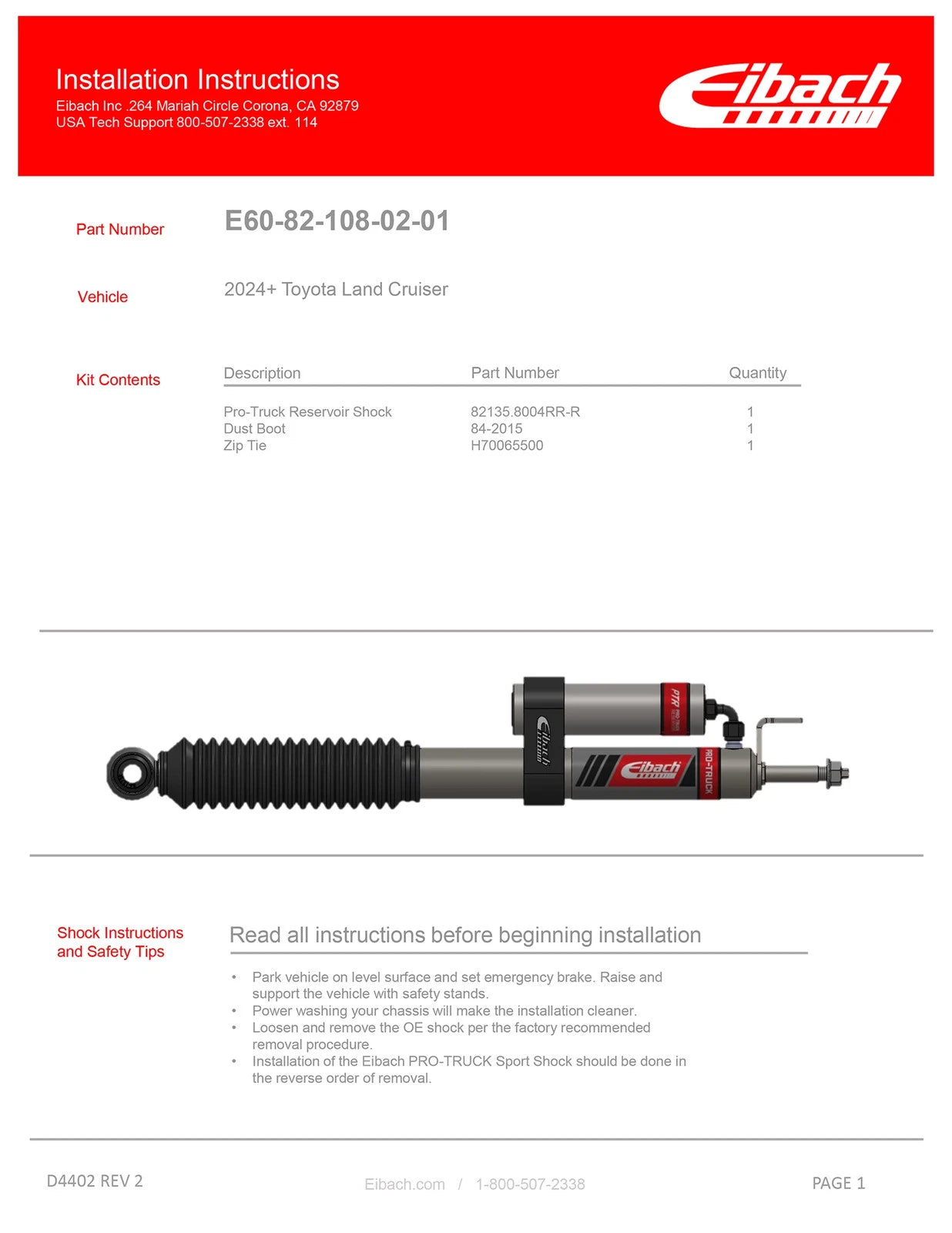 Eibach 24-26 Toyota Land Cruiser Stage 2R Pro-Lift Kit (Front Coilovers & Rear Shock/Springs)