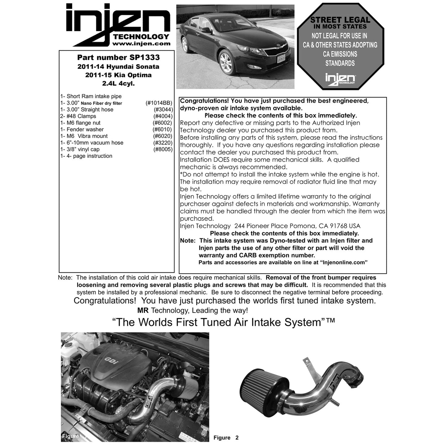 Injen 11-15 Kia Optima / Hyundai Sonata 2.4L Polished Short Ram Air Intake
