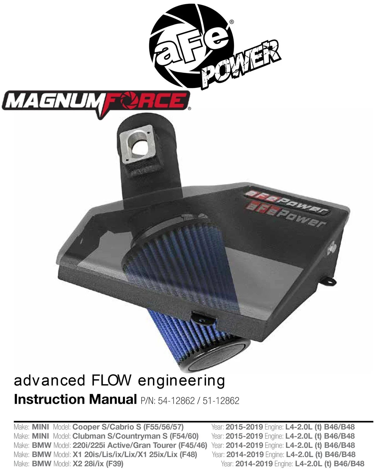 aFe Power Magnum Force Stage-2 Pro 5R Cold Air Intake System 15-17 Mini Cooper S F55/F56 L4 2.0(T)