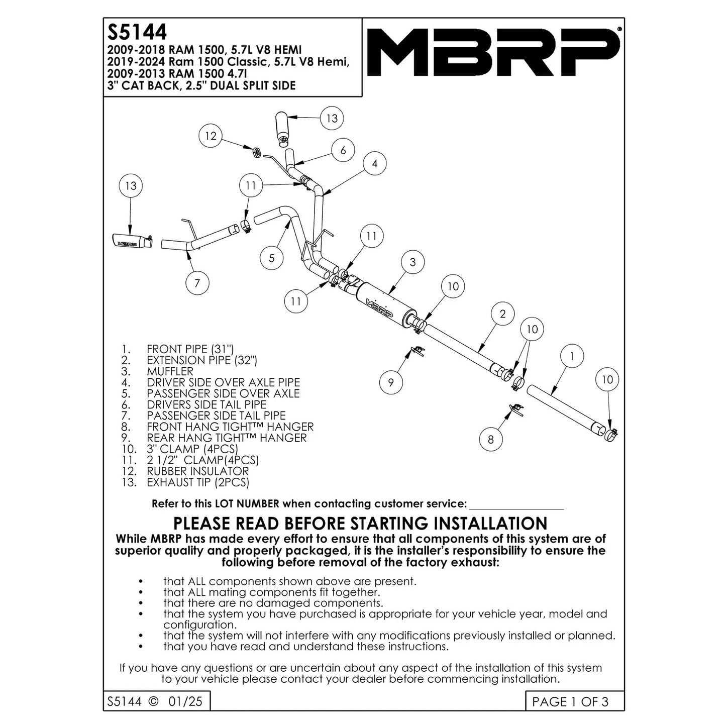 MBRP 2009 Dodge Ram 1500 5.7L Cat Back Dual Split Side