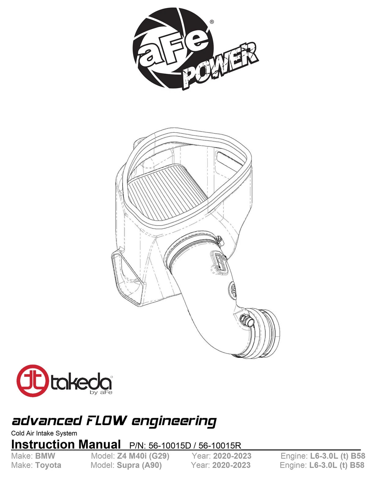 aFe Takeda Intakes Stage-2 AIS w/ Pro 5R Media 20-22 Toyota GR Supra (A90) L6-3.0L (t) B58