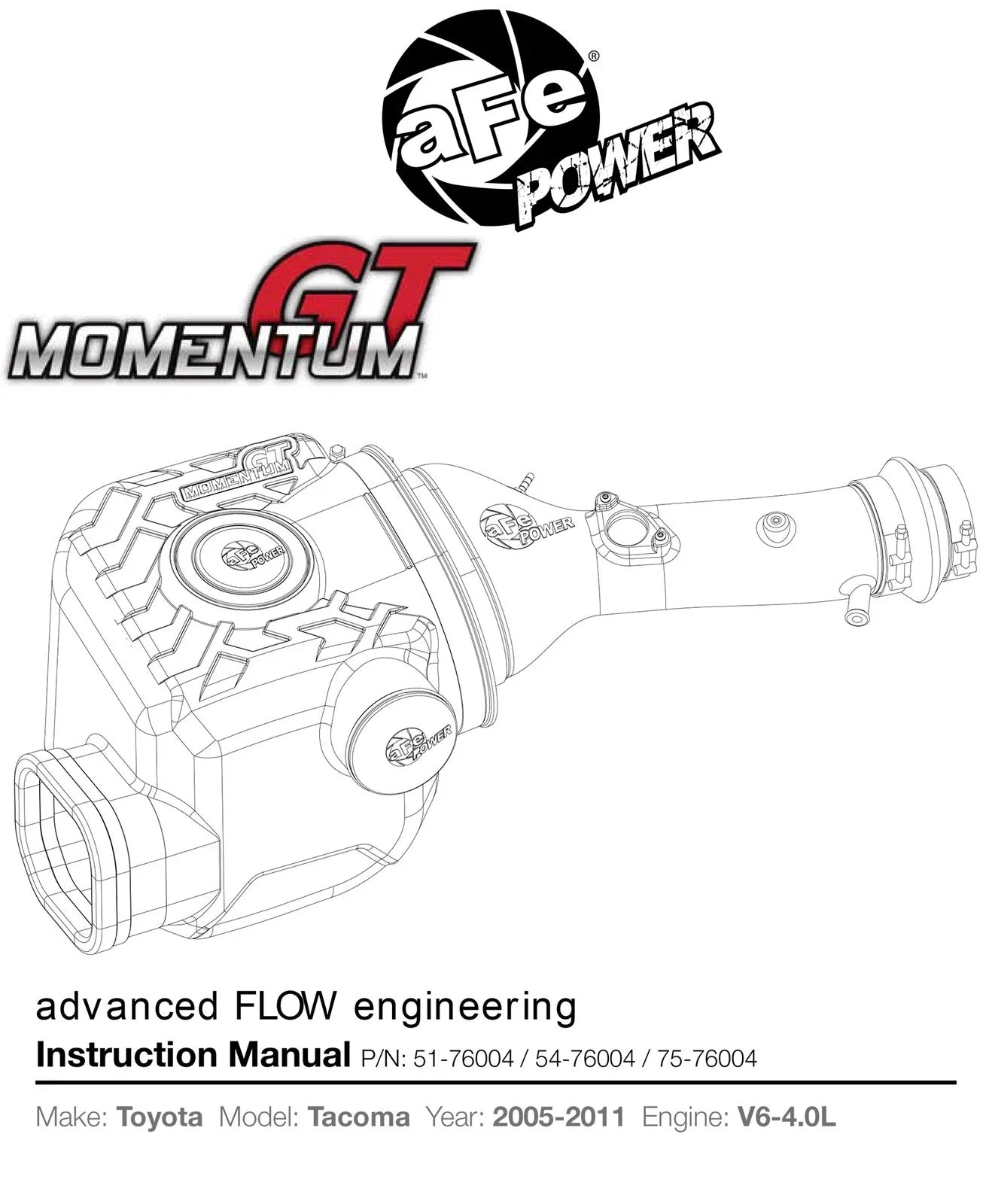 aFe Momentum GT Pro 5R Cold Air Intake System 05-11 Toyota Tacoma V6 4.0L