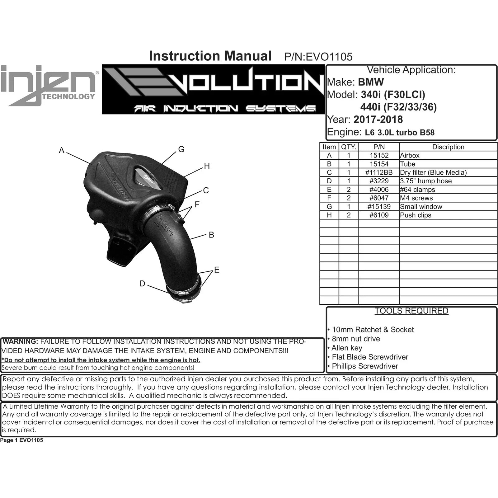Injen 16-19 BMW 340/ 440/ M140/ M240 i/ix 3.0T (B58) Evolution Intake