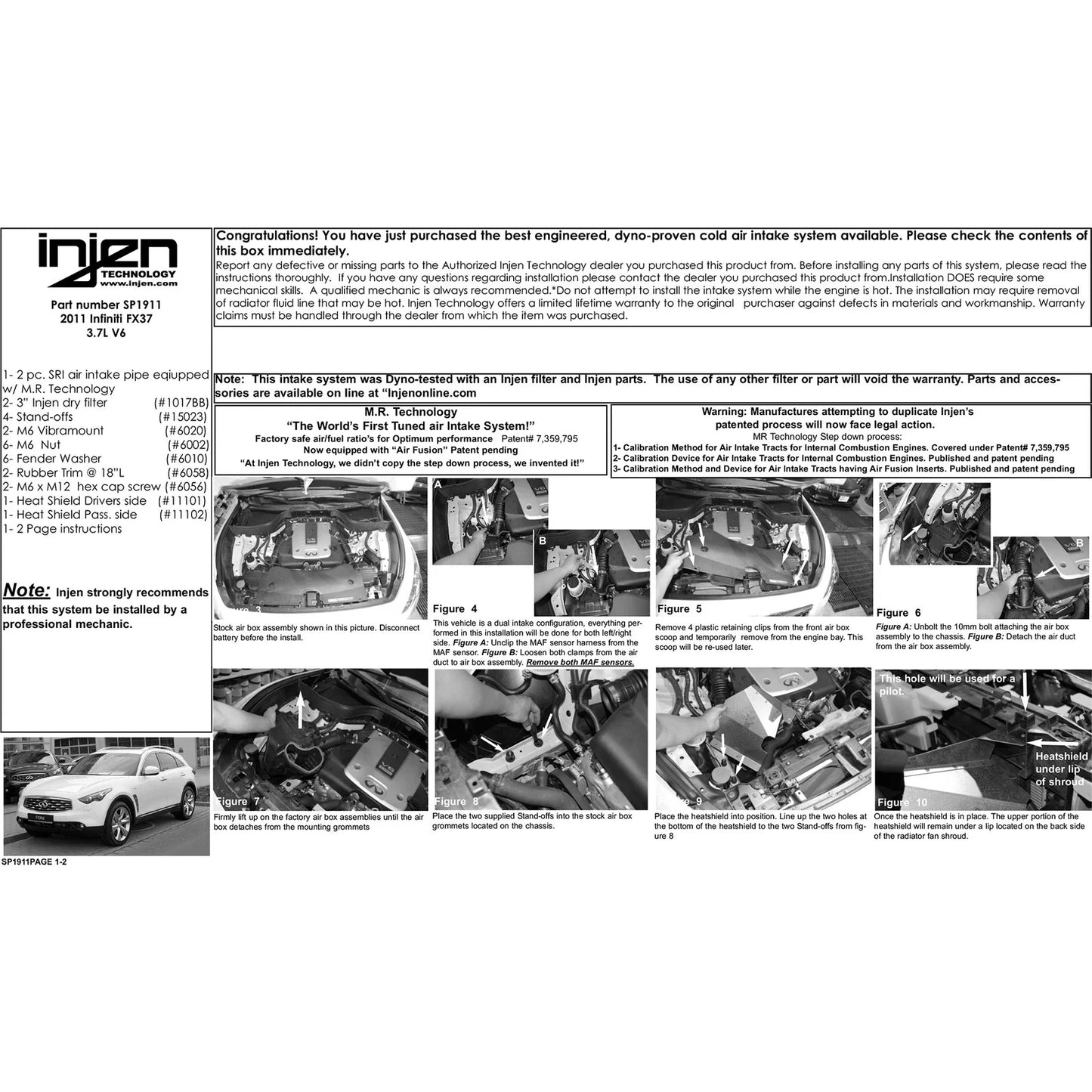 Injen 13 Infiniti FX37 3.7L V6 Twin Polished Short Ram Intake w/MR Tech