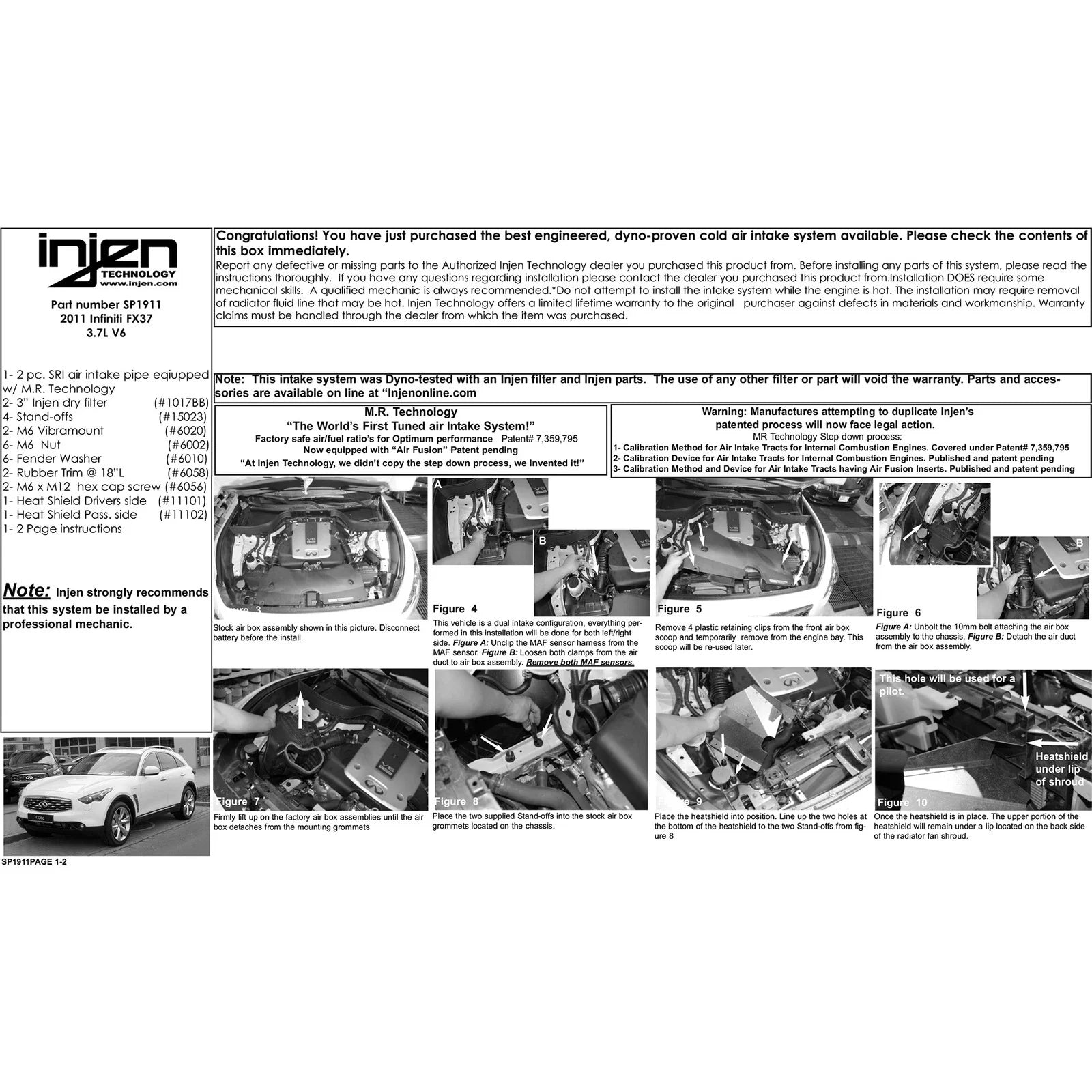 Injen 13 Infiniti FX37 3.7L V6 Twin Polished Short Ram Intake w/MR Tech