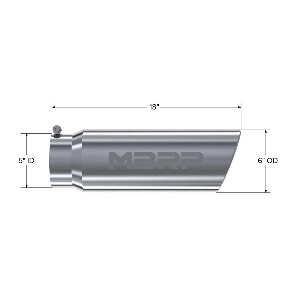 MBRP Universal Tip 6in OD Angled Rolled End 5in Inlet 18in Length T304 Exhaust