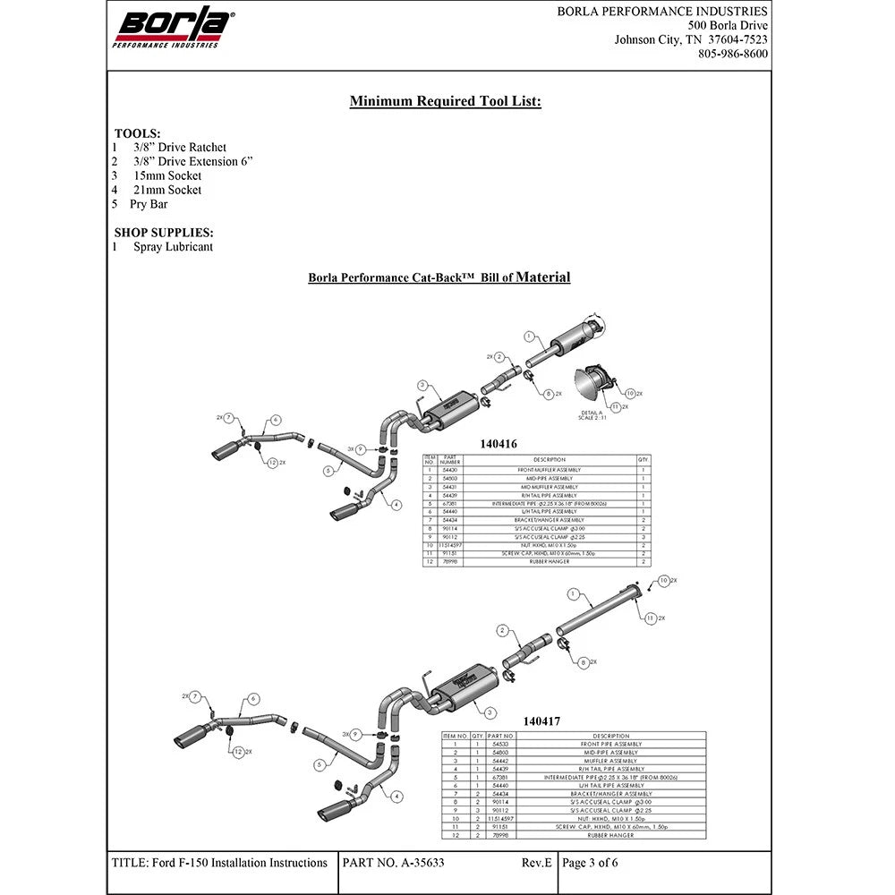 Borla 11-14 Ford F150 AT 2/4WD 2/4dr S-Type SS Catback Exhaust