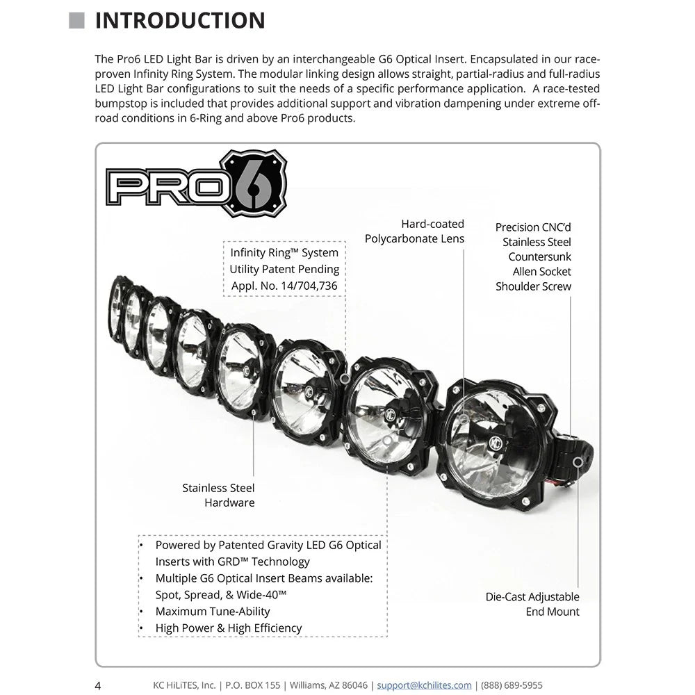 KC HiLiTES Universal 50in. Pro6 Gravity LED 8-Light 160w Combo Beam Light Bar (No Mount)