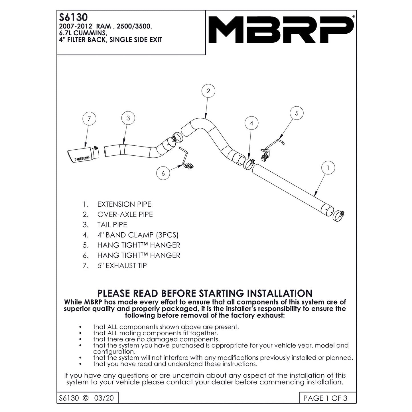 MBRP 10-12 Dodge 2500/3500 Cummins 6.7L Filter Back Single Side Black Coated Exhaust System