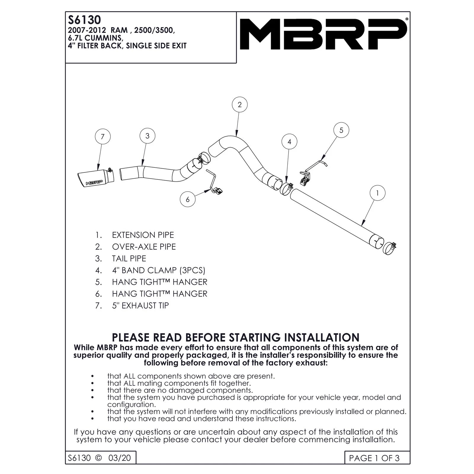 MBRP 10-12 Dodge 2500/3500 Cummins 6.7L Filter Back Single Side Black Coated Exhaust System