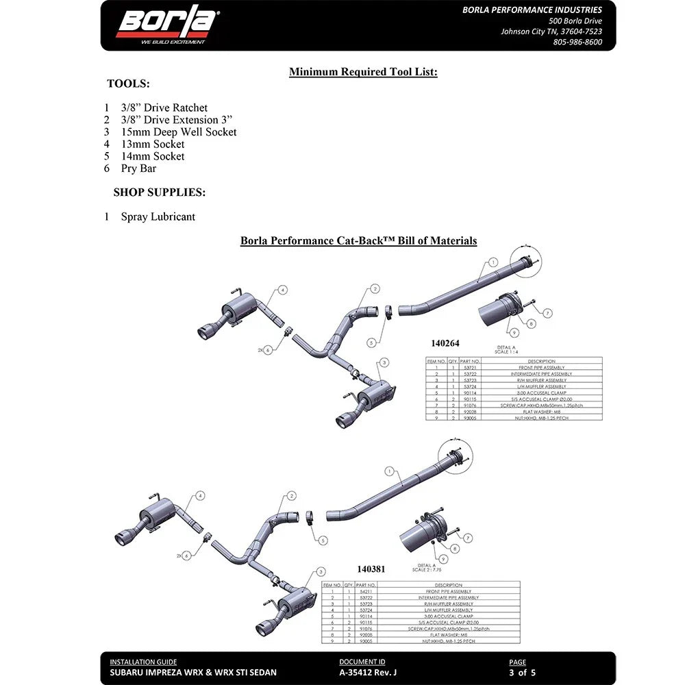 Borla 11-14 Subaru Impreza WRX/STI Sedan 4dr ATAK SS Catback Exhaust