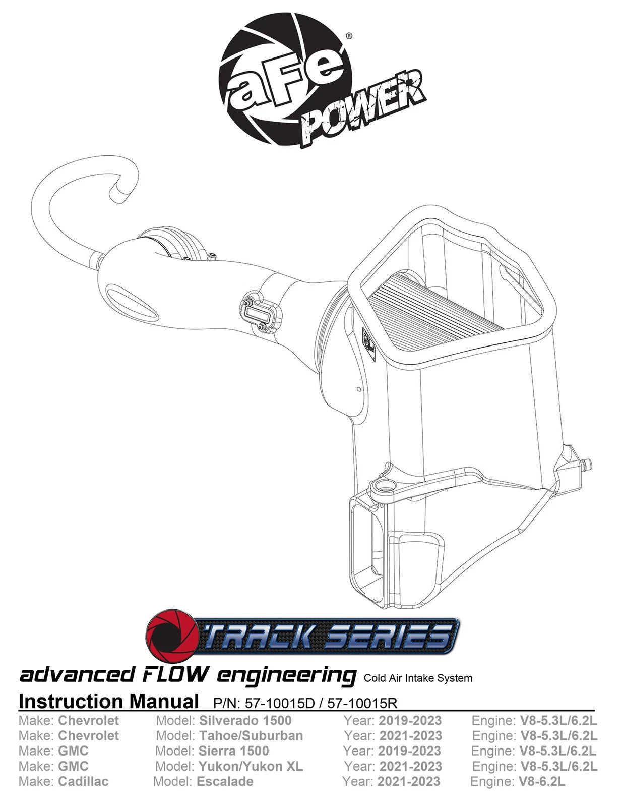 aFe 19-20 GM Trucks 5.3L/6.2L Track Series Carbon Fiber Cold Air Intake System With Pro 5R Filters