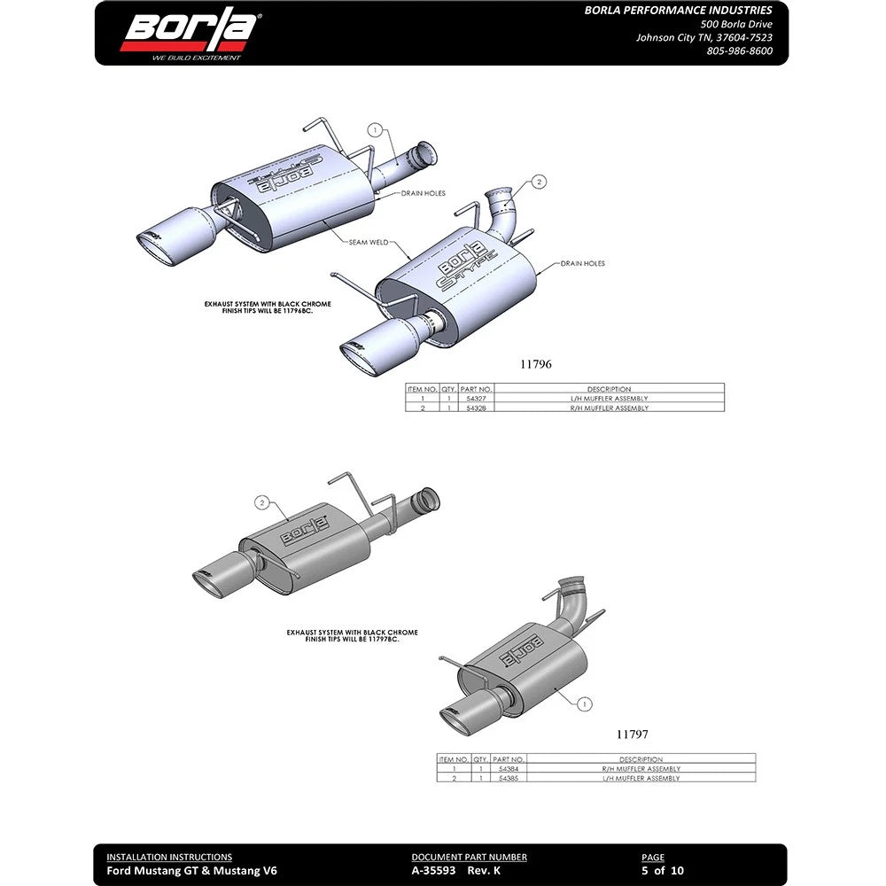 Borla 2011-2012 Ford Mustang GT 5.0L 8cyl 6spd RWD Aggressive ATAK Exhaust (rear section only)