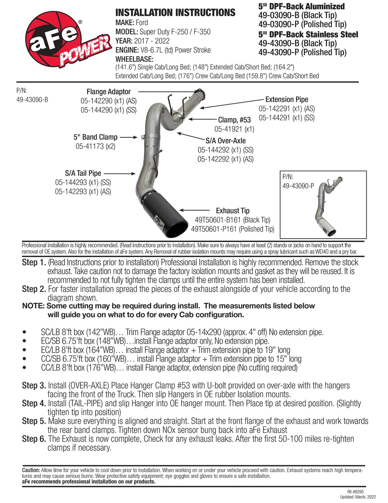 aFe Large Bore-HD 5in DPF Back 409 SS Exhaust System w/Black Tip 2017 Ford Diesel Trucks V8 6.7L(td)