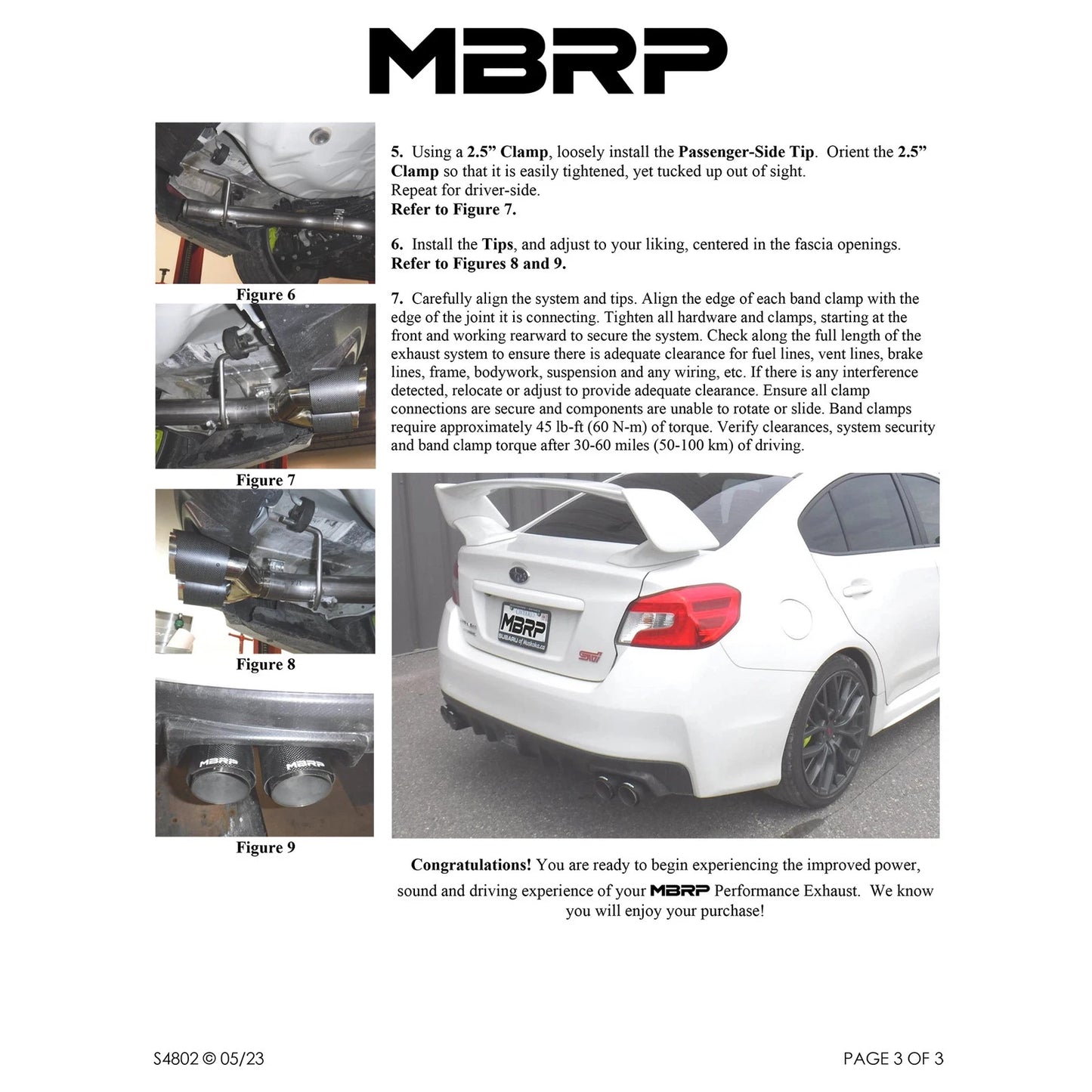 MBRP 15-19 Subaru WRX 2.0L/STI 2.5L 3in Dual Split Rear Exit w/ 3.5in CF Tips - T304 (Race Version)