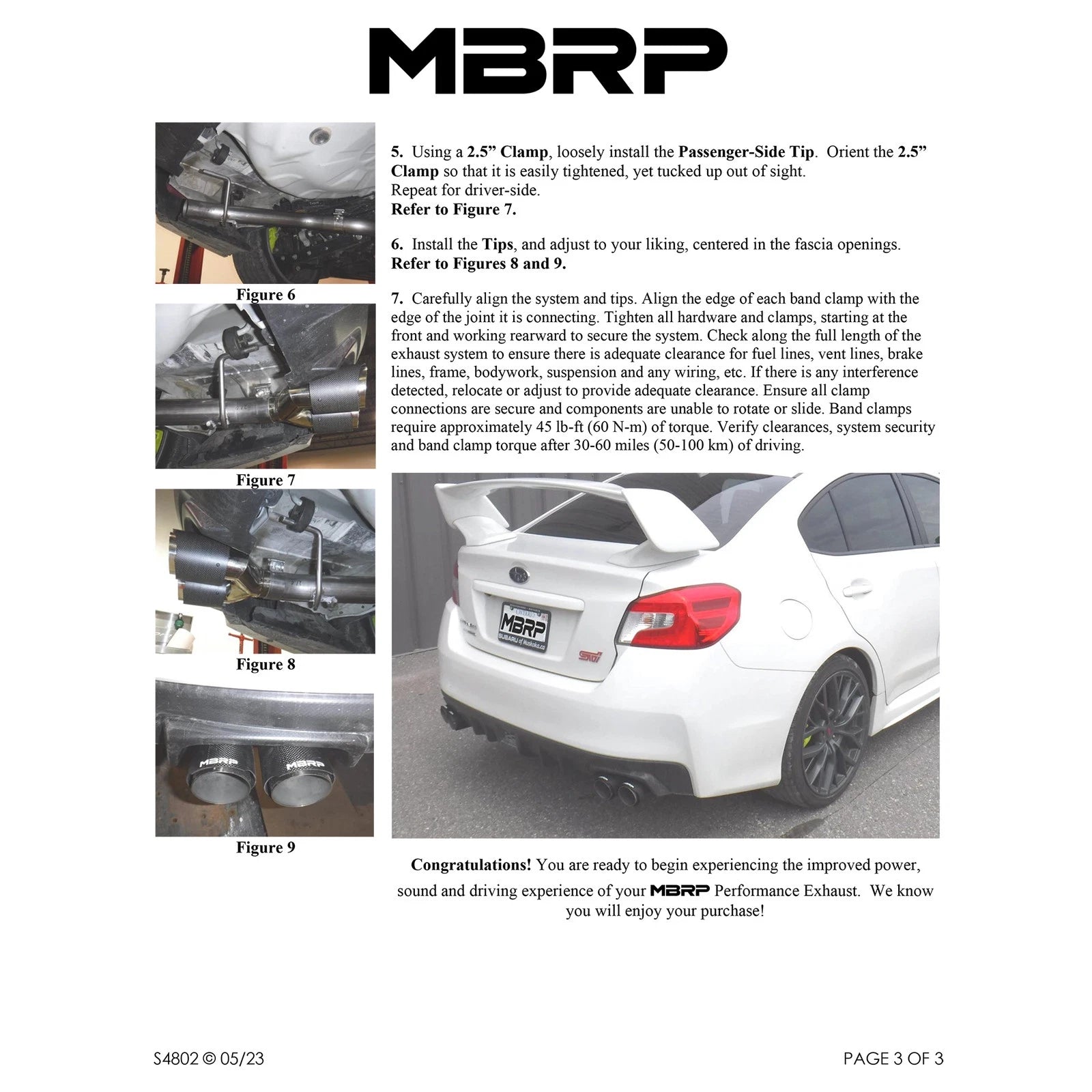 MBRP 15-19 Subaru WRX 2.0L/STI 2.5L 3in Dual Split Rear Exit w/ 3.5in CF Tips - T304 (Race Version)