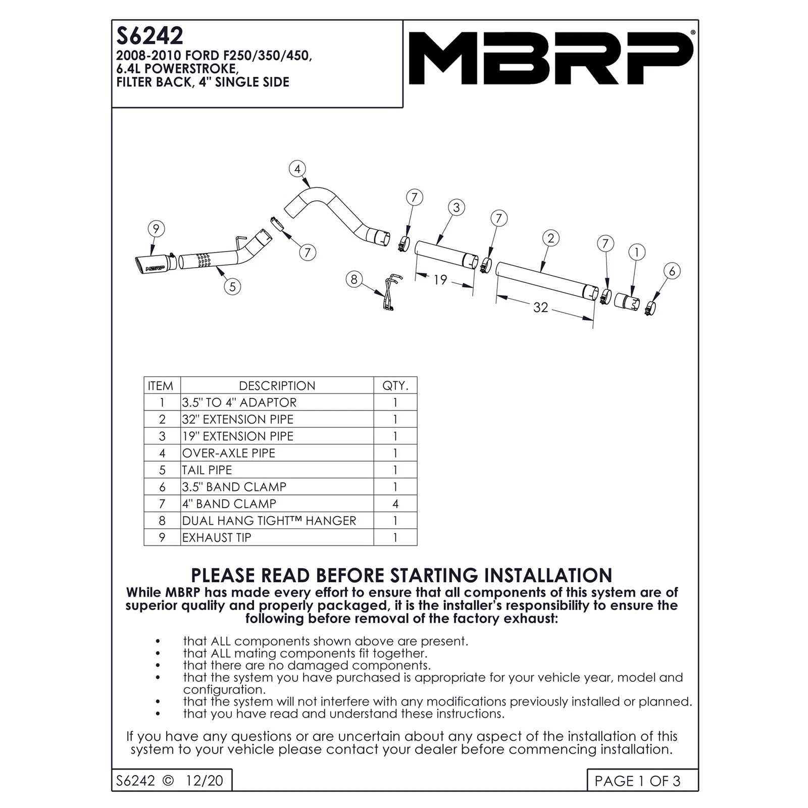 MBRP 2008-2009 Ford F250/350/450 6.4 L Filter Back Single Side