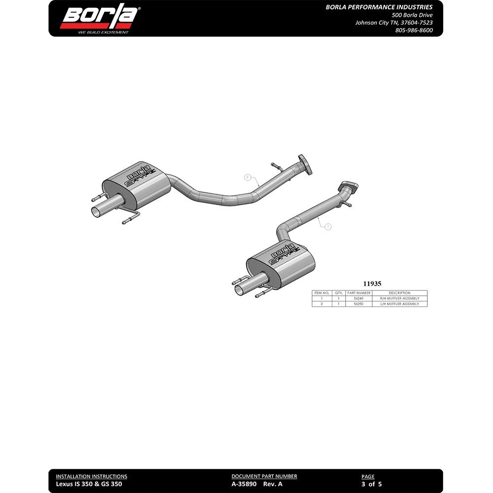 Borla 14-16 Lexus GS350 3.L AT S-type Exhaust (rear section only)