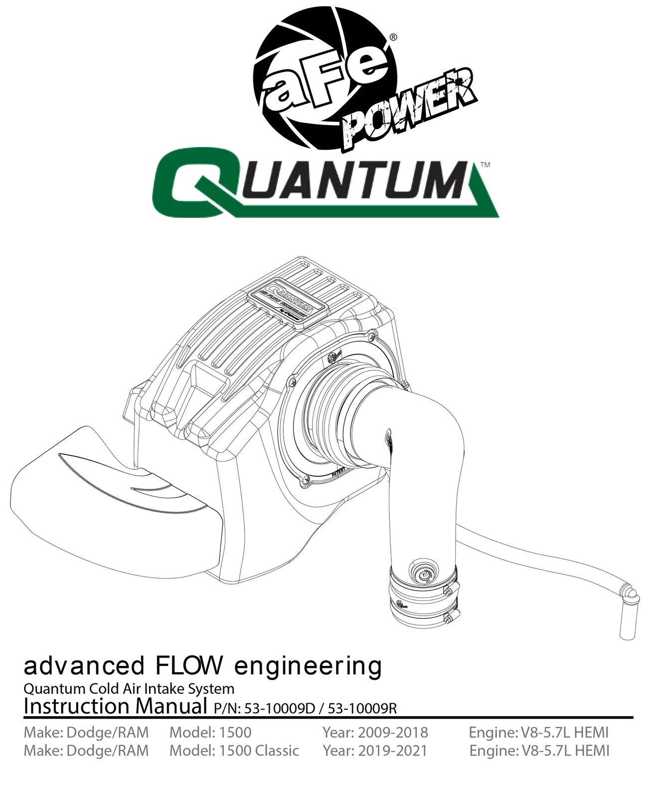 aFe Quantum Pro 5R Cold Air Intake System 09-18 Dodge RAM 1500 V8-5.7L