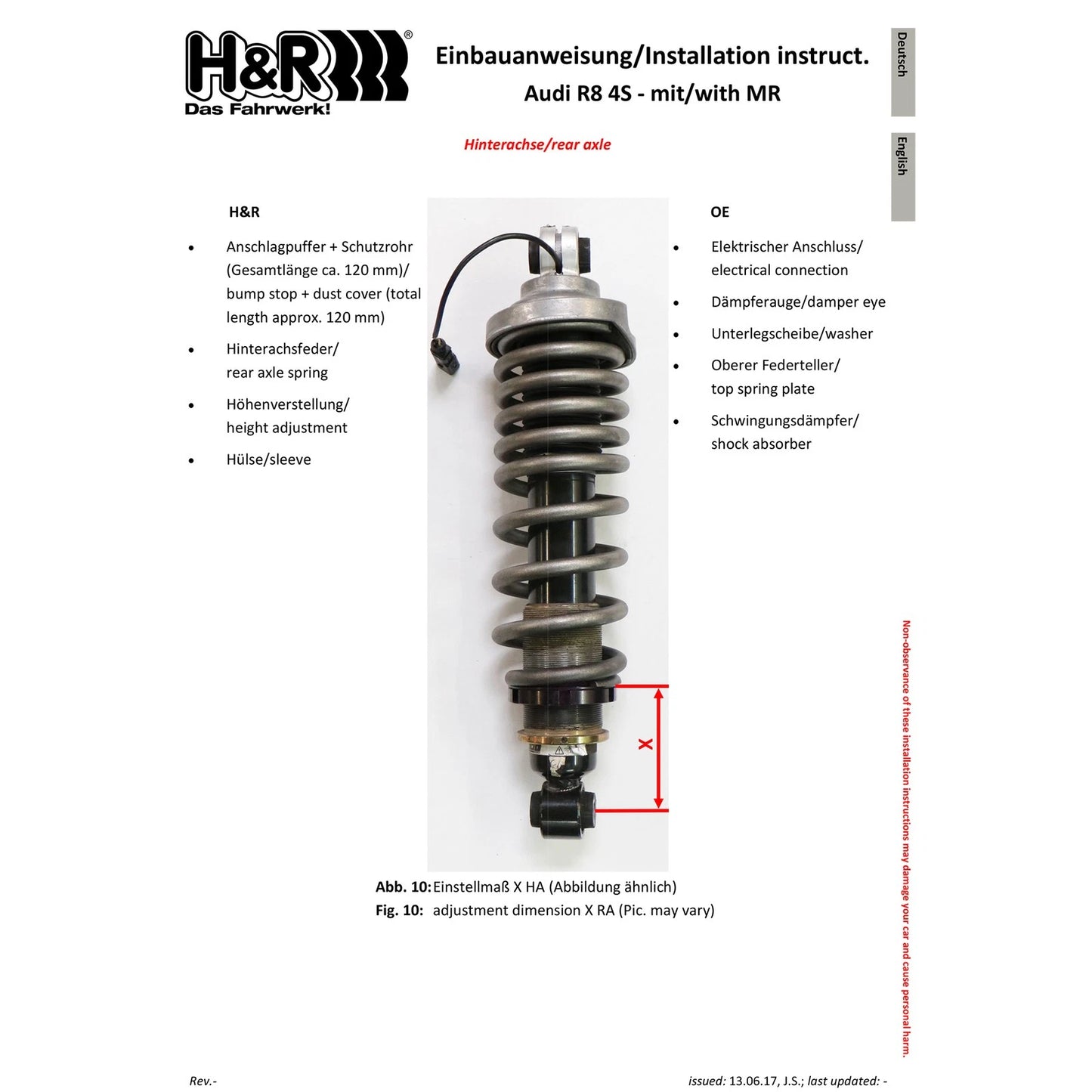 H&R 17-22 Audi R8 Coupe V10 (AWD/RWD) 4S VTF Adjustable Lowering Springs (w/Adaptive Suspension)