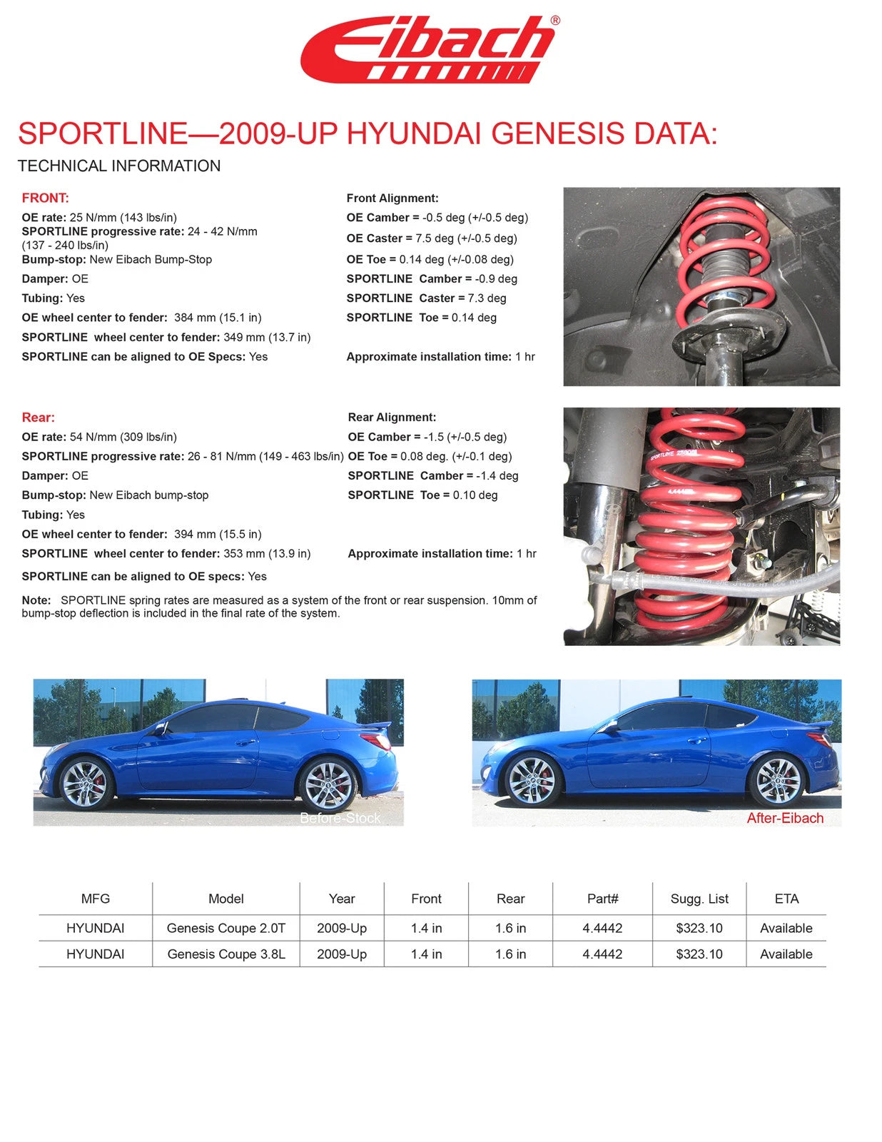 Eibach Sportline Kit for 09+ Hyundai Genesis Coupe