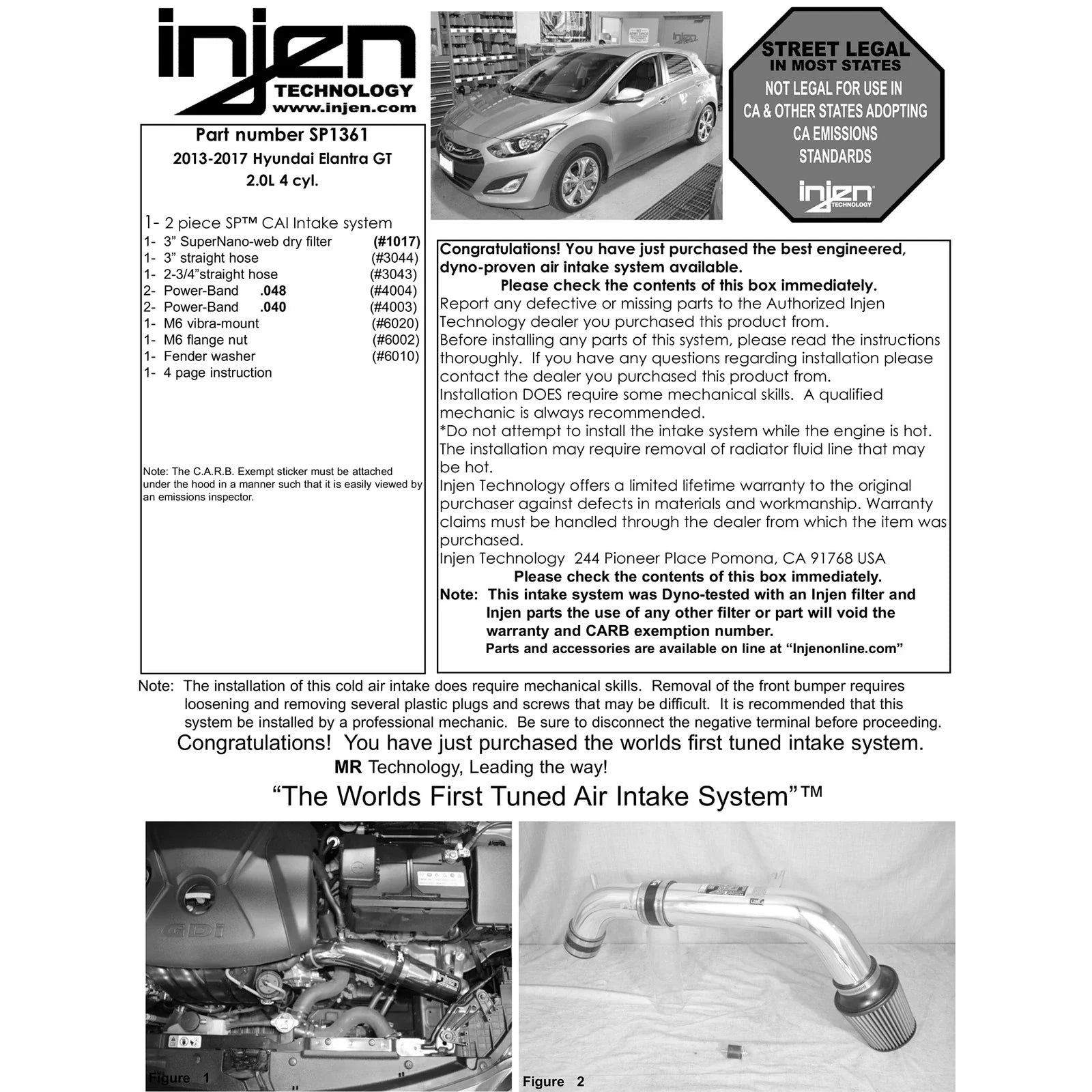 Injen 2014 Hyundai Elantra 2.0L 4cyl Black CAI with MR Technology