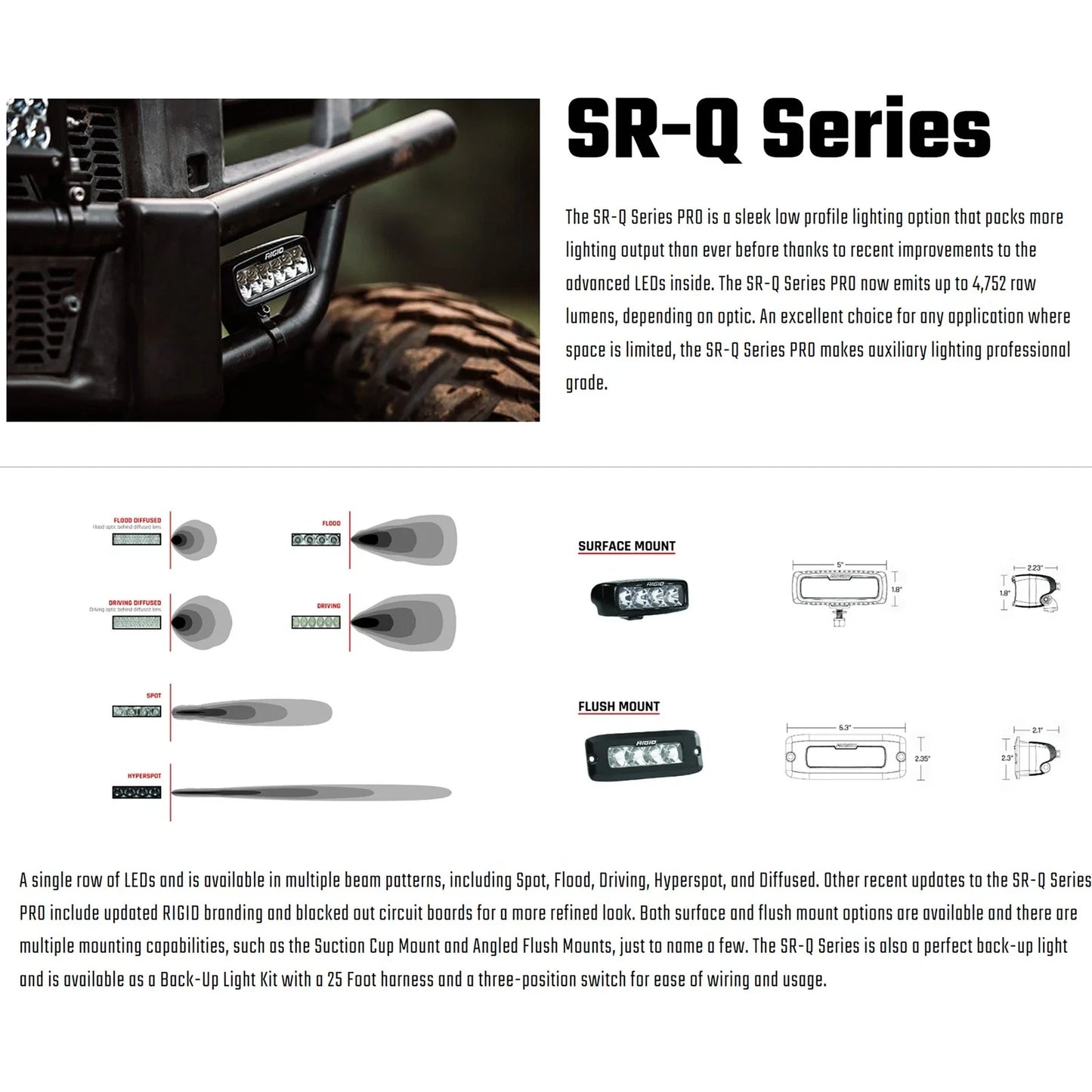 Rigid Industries SRQ - Flush Mount - Diffused - Back Up Light Kit