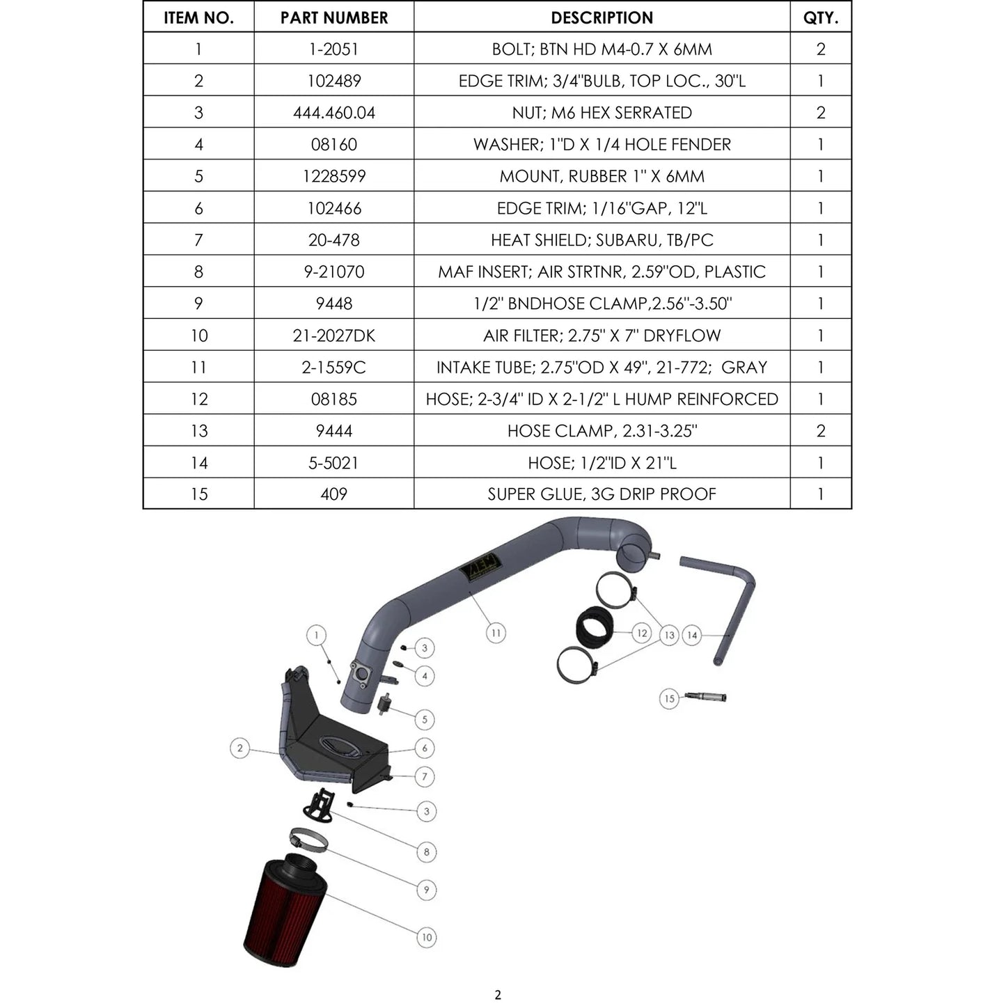 AEM 12-16 Subaru Impreza H4-2.0L Metal Gunmetal Gray Cold Air Intake