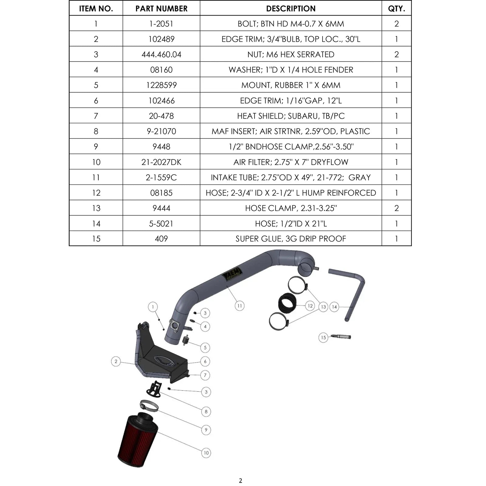AEM 12-16 Subaru Impreza H4-2.0L Metal Gunmetal Gray Cold Air Intake