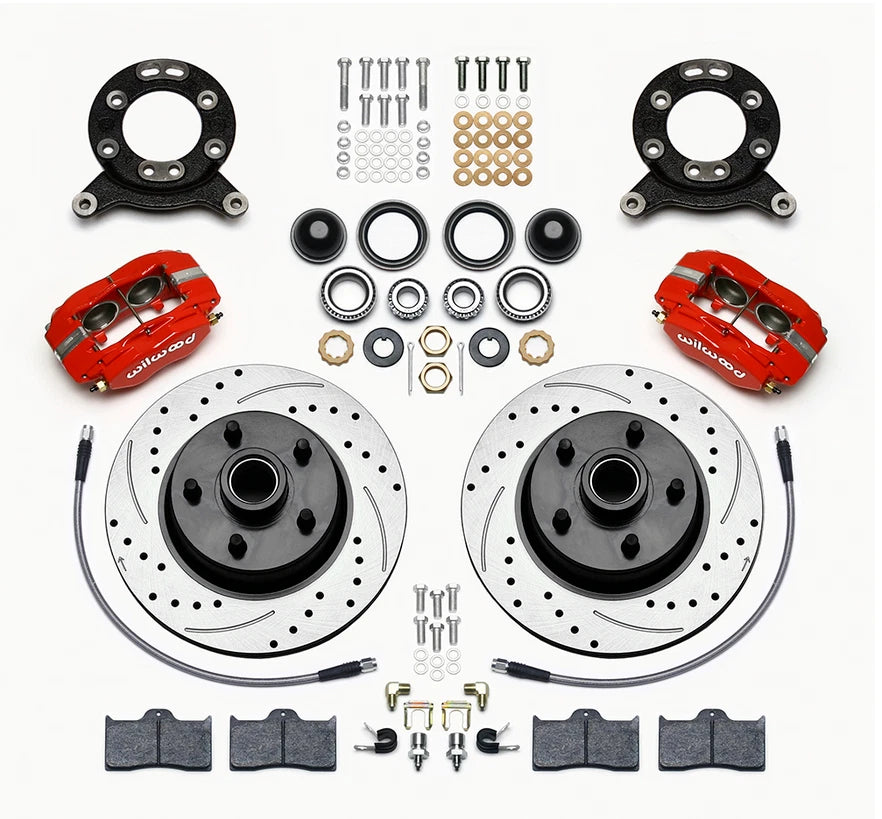 Wilwood Forged Dynalite-M Front Kit 11.30in 1 PC Rotor&Hub Drill-Red 1965-1969 Mustang Disc & Drum