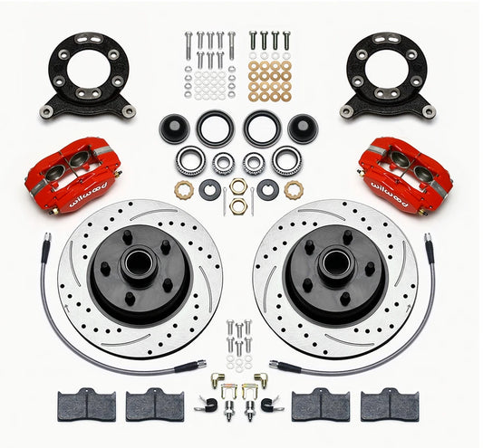 Wilwood Forged Dynalite-M Front Kit 11.30in 1 PC Rotor&Hub Drill-Red 1965-1969 Mustang Disc & Drum