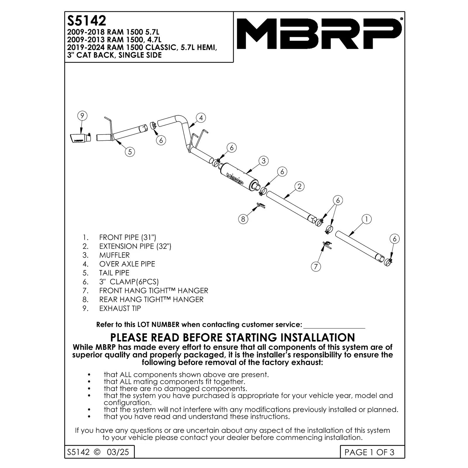 MBRP 09-14 Dodge Ram 1500 5.7L Cat-Back Single Side AL - Black