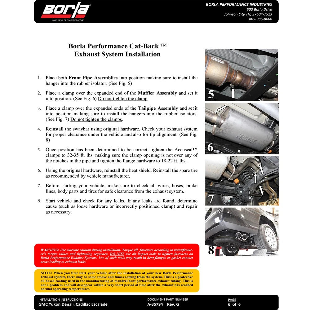 Borla Touring Cat Back 15-16 Chevy Tahoe 5.3L V8 2.75in, 2.25in Dual Same Side Exit 4in Tips