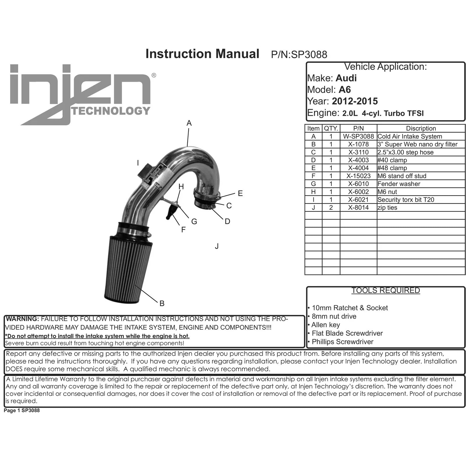 Injen 12-15 Audi A6 L4-2.0L Turbo SP Cold Air Intake System