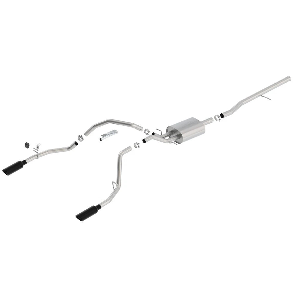 Borla 14 Sierra 1500 C/B S-Type Exhaust/2.75in Into Dual 2.25in Out 4in Split Rear Exit-Black Chrome