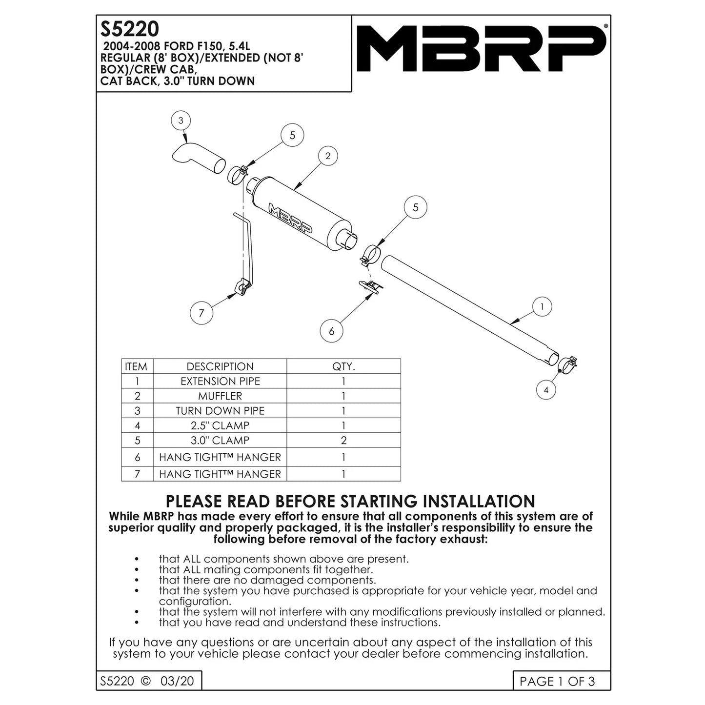 MBRP 04-08 Ford F150 Cat Back Single Side Turn Down Aluminized Exhaust