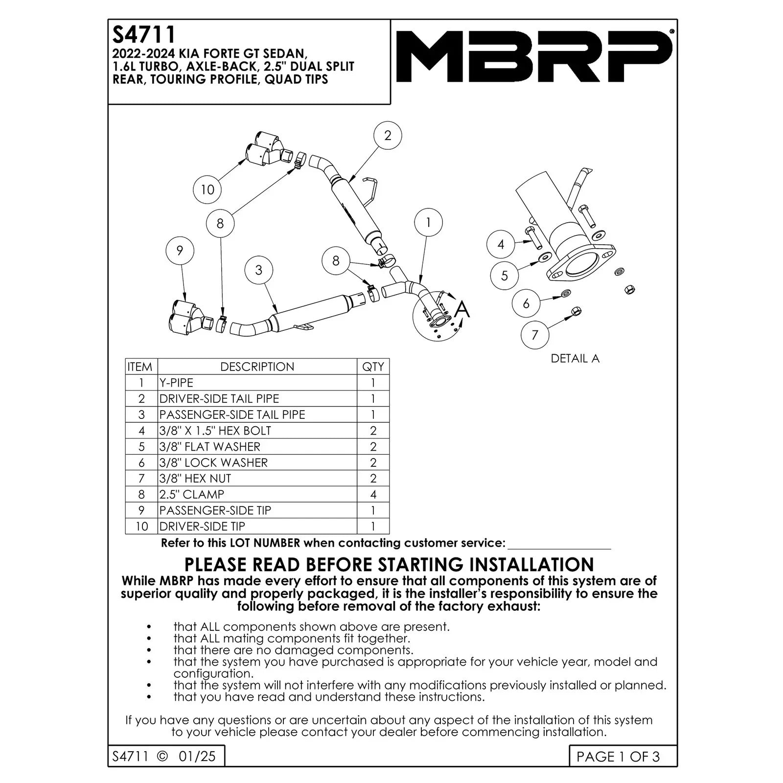 MBRP 22-24 Kia Forte GT Armor Lite AL Steel 2.5in Axle Back Exhaust w/ SS Quad Tips