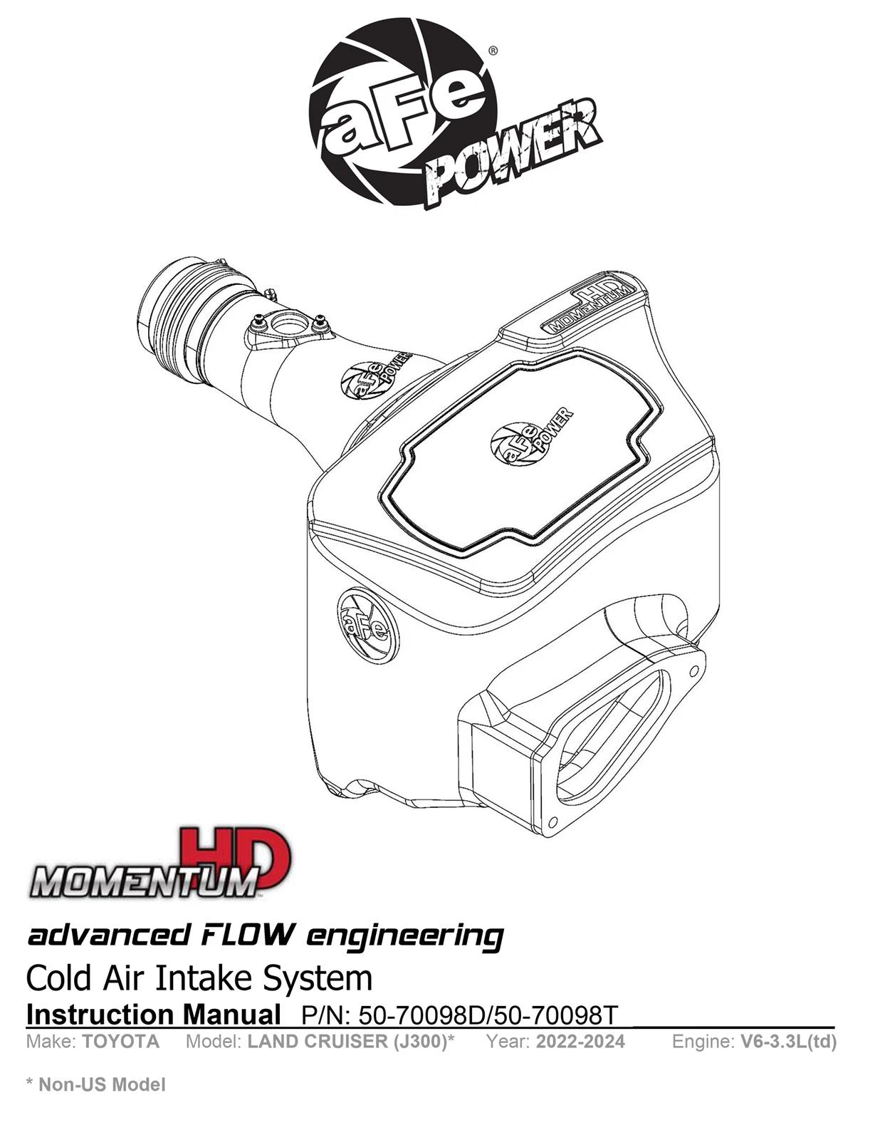 aFe Momentum HD Cold Air Intake System w/ Pro 10R Filter 2022 Toyota Land Cruiser V6-3.3L (td)