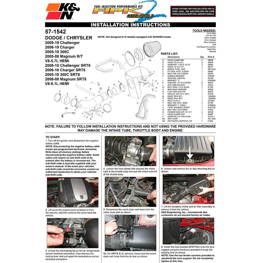 K&N 05-08 Magnum/06-10 Charger/08-10 Challenger / 05-10 Chrysler 300C  Gen II Perf Intake