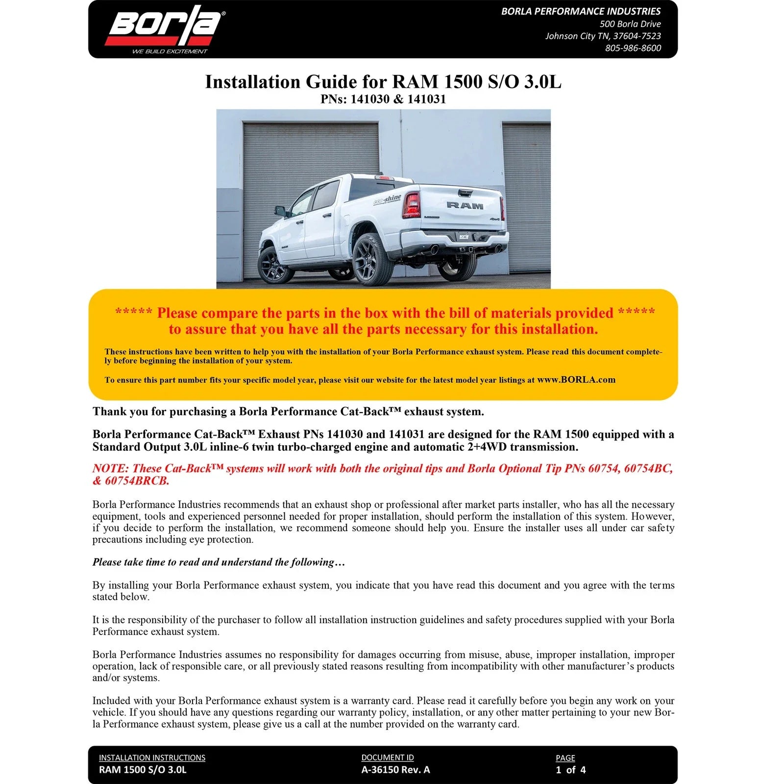 Borla 24-25 RAM 1500 3.0L V6 (Except H/O) ATAK Catback Exhaust