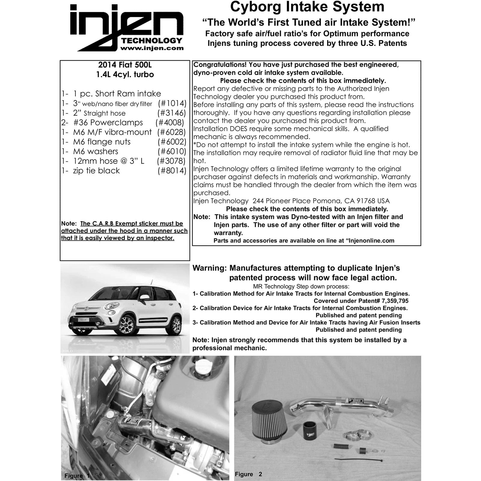 Injen 14 Fiat 500L 1.4L (T) 4Cyl. Black Cold Air Intake w/ MR Tech (Converts to Short Ram Intake)
