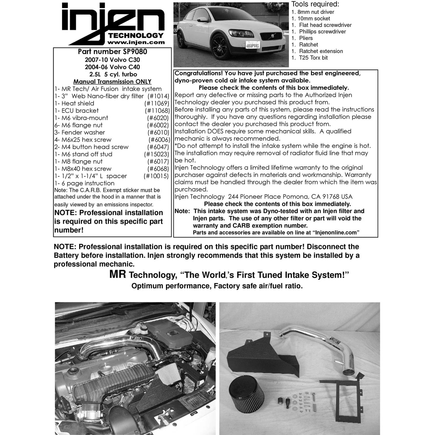 Injen 07-10 Volvo C30 T5 / 04-06 C40 T5 L5 2.5L Turbo Polished Cold Air Intake