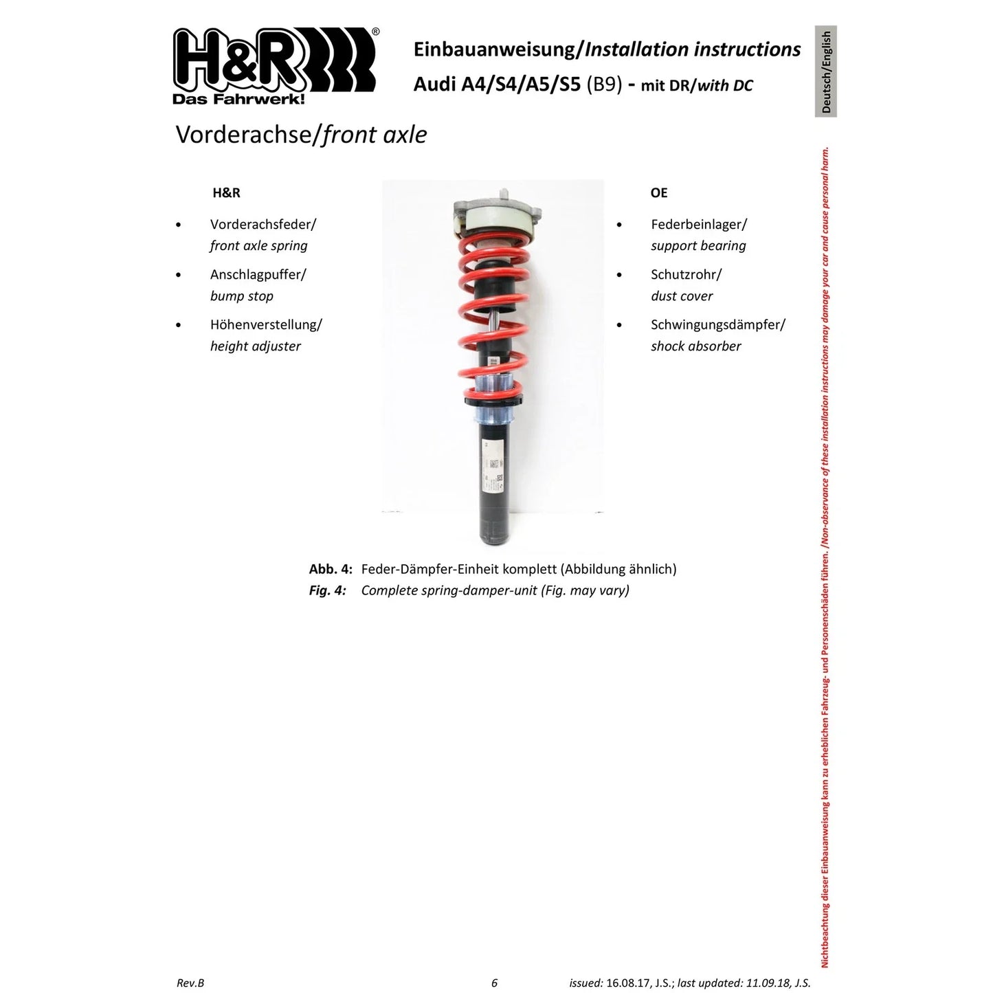 H&R 18-22 Audi A5 Coupe Premium/Premium Plus (AWD) B9 VTF Adjustable Lowering Springs (Incl. MRC)