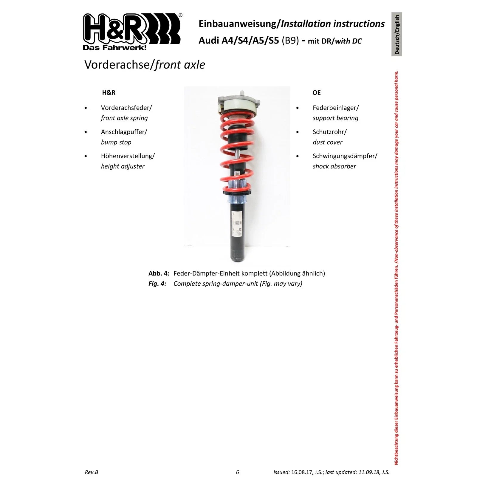 H&R 18-22 Audi A5 Coupe Premium/Premium Plus (AWD) B9 VTF Adjustable Lowering Springs (Incl. MRC)