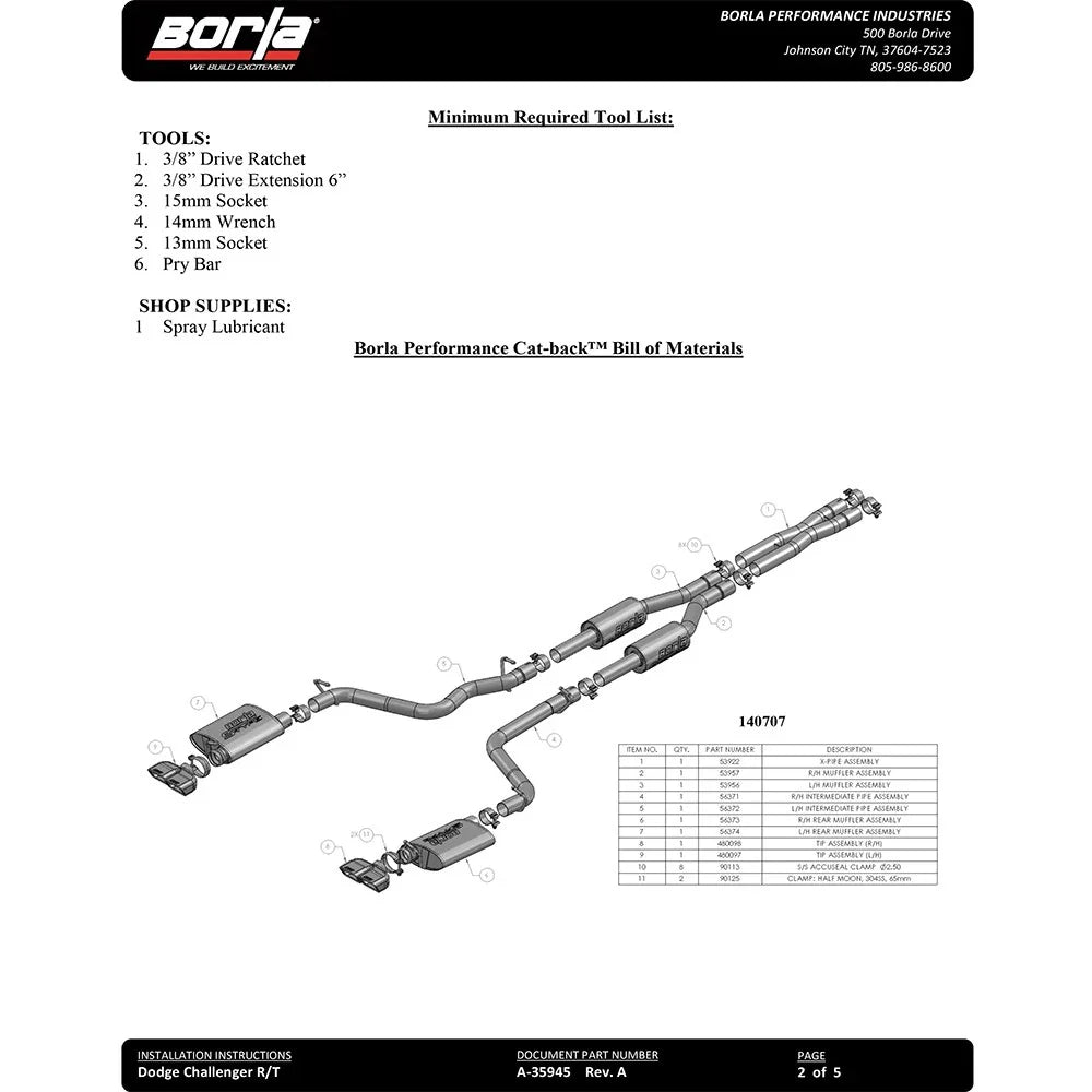 Borla 09-14 Dodge Challenger R/T 5.7L RWD 2Dr. 2.5in. ATAK CB Exhaust - Dual Split Rear Exit