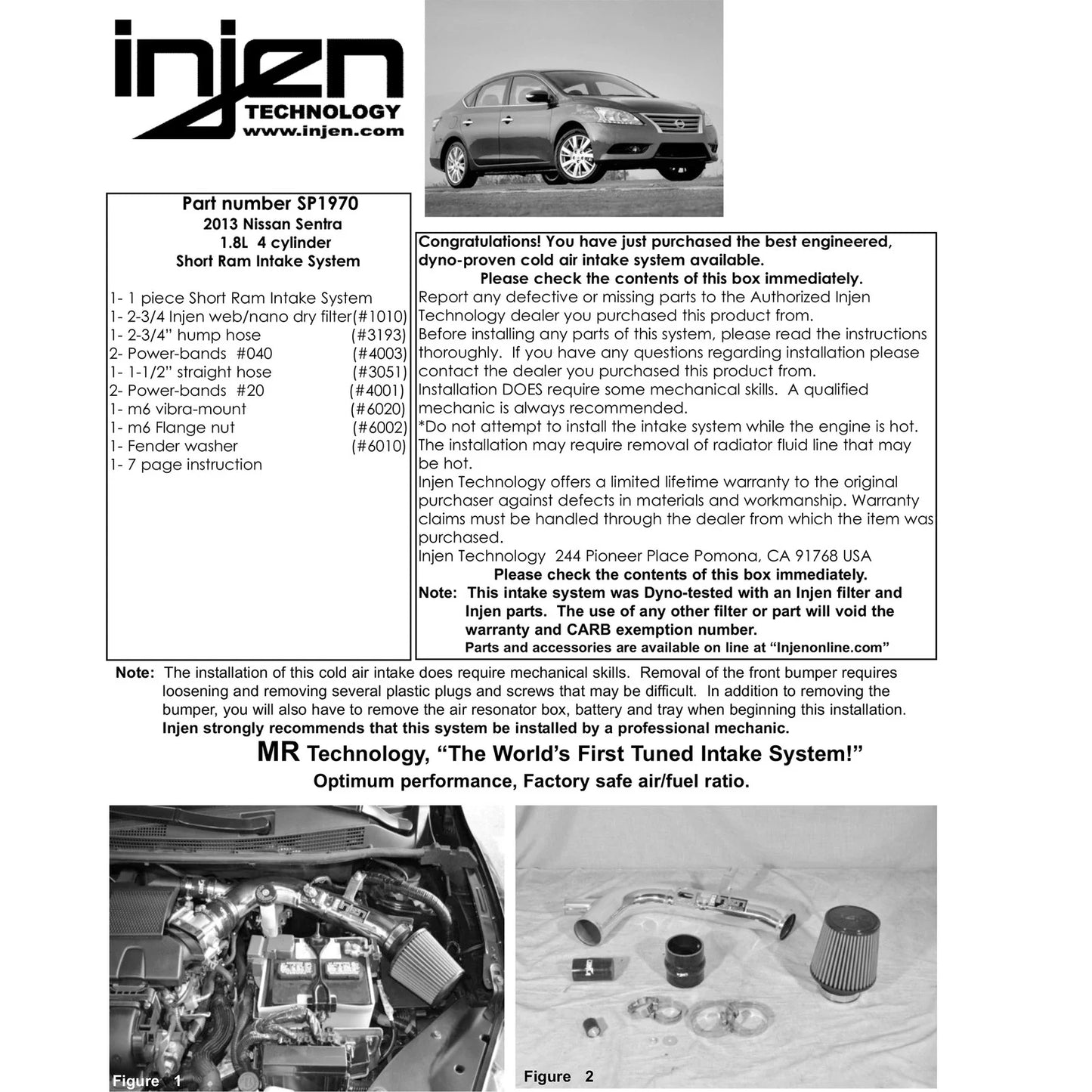 Injen 13-19 Nissan Sentra 4 Cylinder 1.8L w/ MR Tech and Air Fusion Polish Short Ram Intake