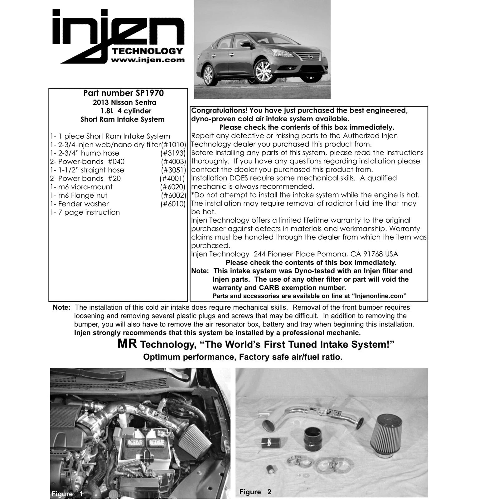 Injen 13-19 Nissan Sentra 4 Cylinder 1.8L w/ MR Tech and Air Fusion Polish Short Ram Intake