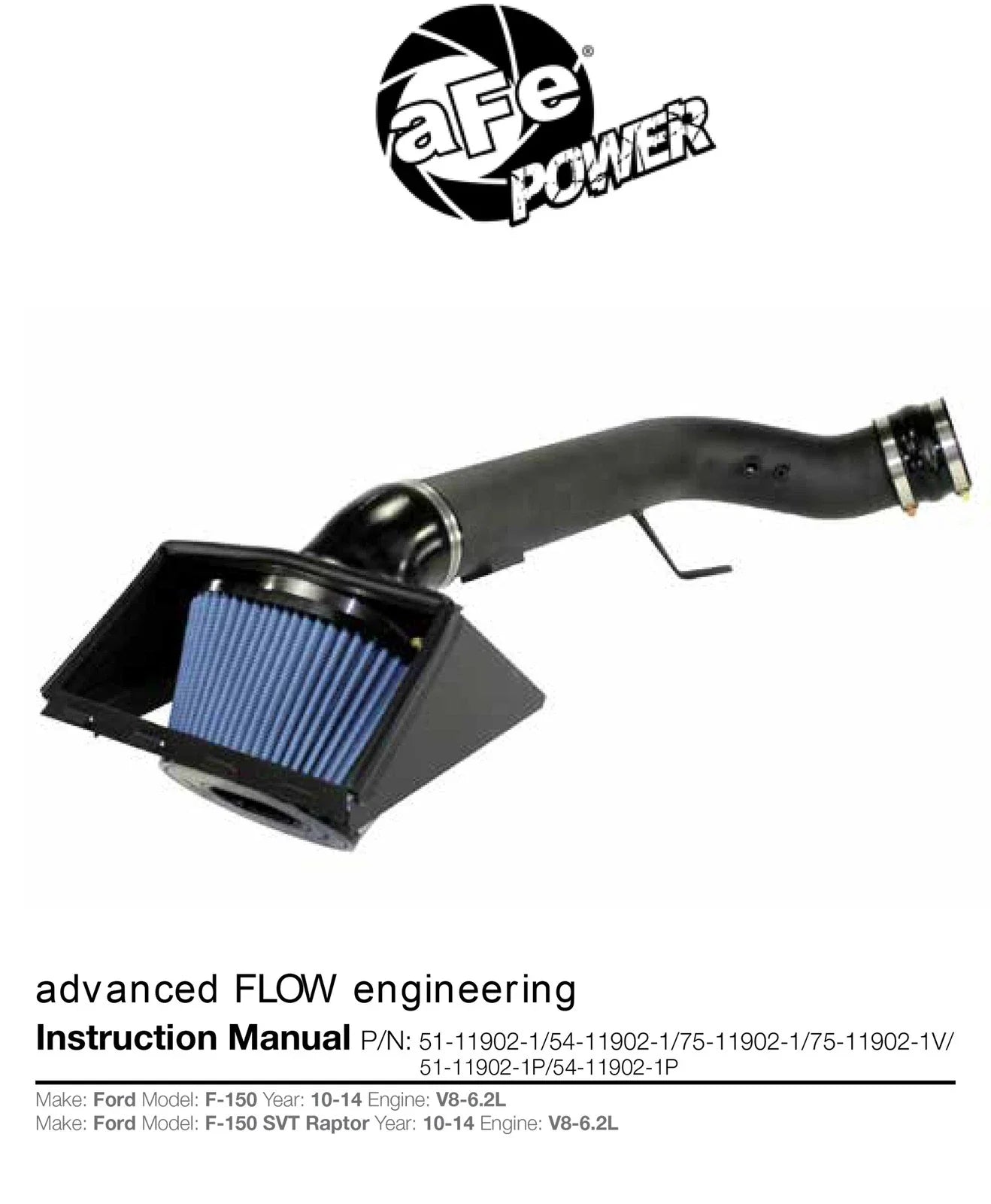 aFe MagnumFORCE Intakes Stage-2 P5R AIS P5R Ford F-150 10-12 V8-6.2L (blk)