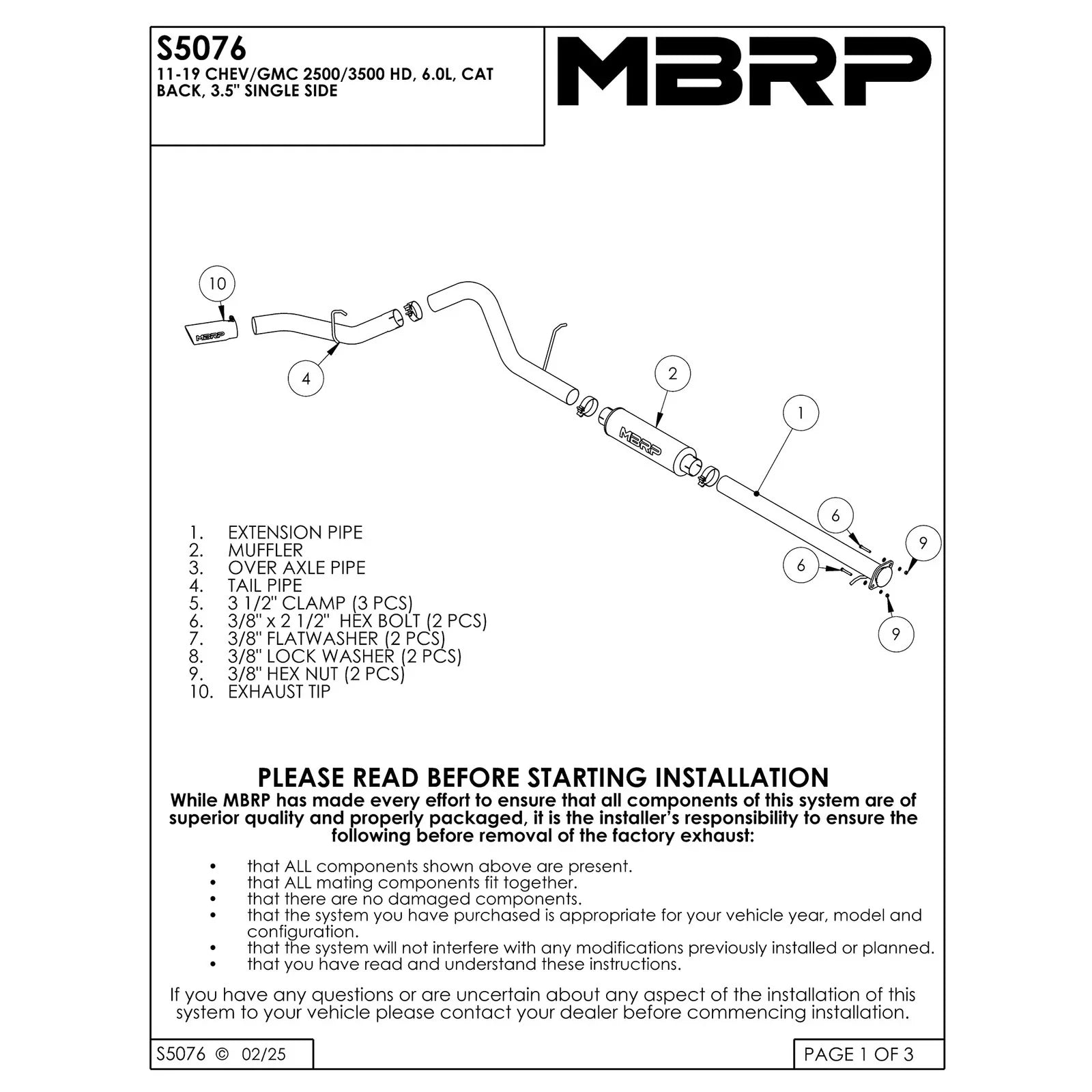 MBRP 11-19 Chevy/GMC 2500HD PU 6.0L V8 Single Side Exit Alum Cat Back Perf Exhaust